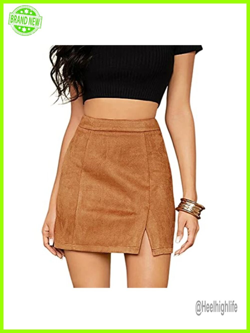 Faux Suede High Waist Bodycon Mini Skirt Side Split Slim Fit
